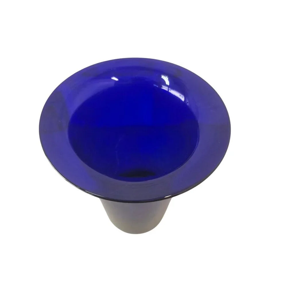 AAC Cobalt Blue Glass Vase 90s Handcraft Poland 12